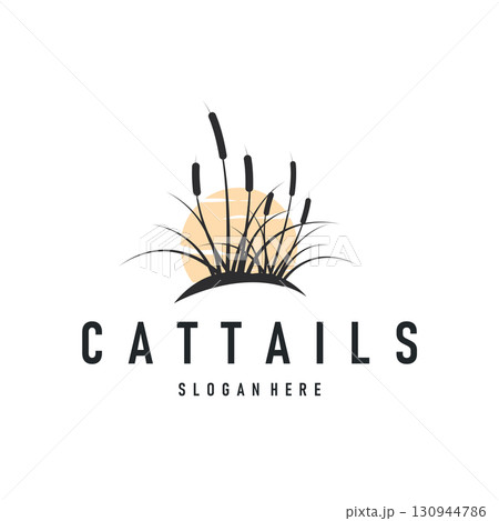 cattails logo river grass plant with river concept and simple silhouette plant design symbol illustration tremlet icon poster or product 130944786