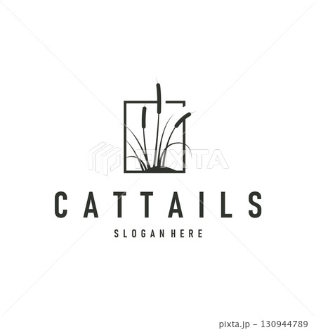 cattails logo river grass plant with river concept and simple silhouette plant design symbol illustration tremlet icon poster or product 130944789