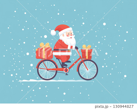 Santa Claus Cycling with Gift Box on Blue Background 130944827