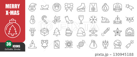 Christmas thin line icon . Editable stroke . Vector . Set 1 of 5 . 130945188