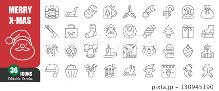 Christmas thin line icon . Editable stroke . Vector . Set 3 of 5 . 130945190