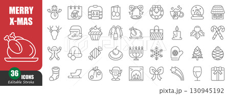 Christmas thin line icon . Editable stroke . Vector . Set 5 of 5 . 130945192