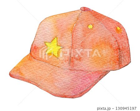 水彩イラスト　手描きイラスト　アナログイラスト　赤い帽子 130945197