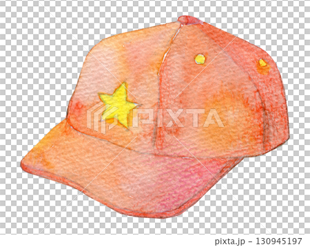 水彩イラスト　手描きイラスト　アナログイラスト　赤い帽子 130945197
