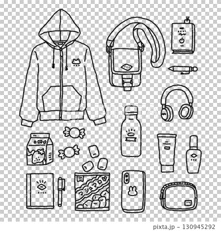 かわいいファッション・雑貨・スイーツ・いろいろイラストセット　線画 130945292