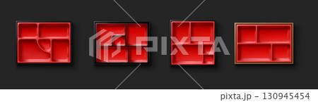 Set of Red Bento Boxes on Black Background Set of Red Bento Boxes on Black Background 130945454