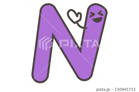 アルファベットのNのイラストでかわいいキャラクターの学習素材 Alphabet Letter N 130945733