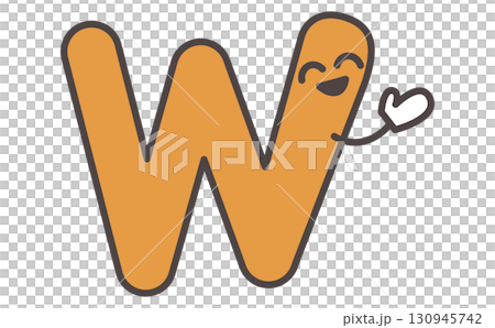 帶有字母 W 插圖的可愛角色學習材料。字母 W 130945742