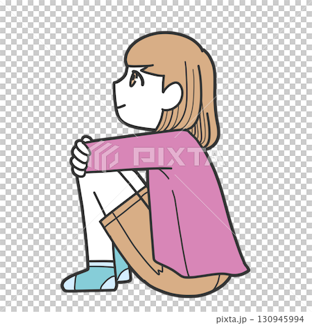 Girl sitting with her knees hugged (large eyes) 130945994
