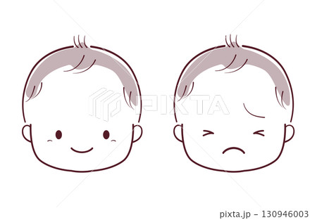 笑っている赤ちゃんと泣いている赤ちゃんの表情セット 笑っている赤ちゃんと泣いている赤ちゃんの表情セット 130946003