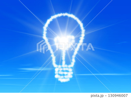 アイデアの概念で青空に浮かぶ電球の形の雲の3dイラスト	 130946007