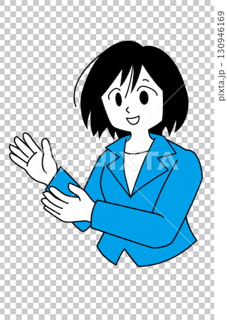 説明する笑顔のスーツ姿の女性 130946169