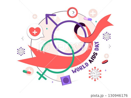 World AIDS Day Vector Illustration on December 1 featuring a Red Ribbon Symbol to Raise Awareness of the AIDS Epidemic in a Flat Style Background 130946176