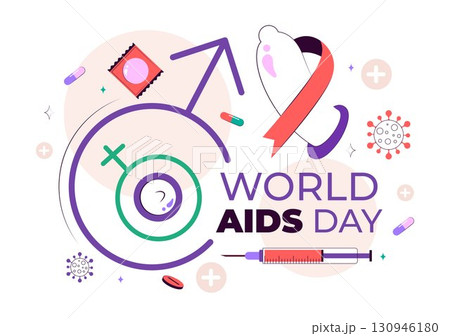 World AIDS Day Vector Illustration on December 1 featuring a Red Ribbon Symbol to Raise Awareness of the AIDS Epidemic in a Flat Style Background World AIDS Day Vector Illustration on December 1 featuring a Red Ribbon Symbol to Raise Awareness of the AIDS Epidemic in a Flat Style Background 130946180
