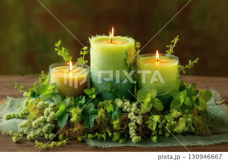 穏やかなアロマキャンドルの灯り:癒しの時間 穏やかなアロマキャンドルの灯り:癒しの時間 130946667