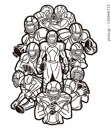 American Football Team Cartoon Outline Sport Graphic Vector 130946713