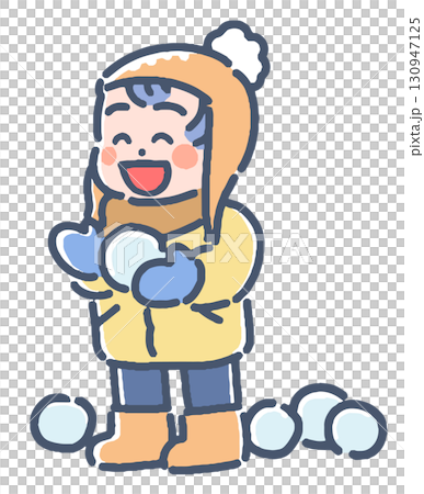 Illustration of a boy playing in the snow 130947125