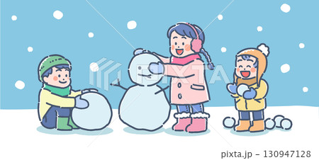 雪遊びする子供たちのイラスト 雪遊びする子供たちのイラスト 130947128