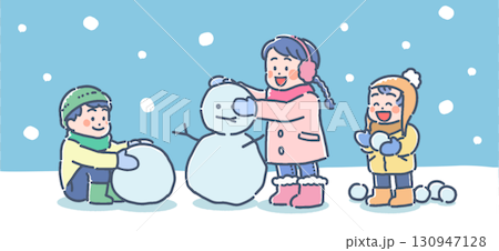 雪遊びする子供たちのイラスト 雪遊びする子供たちのイラスト 130947128