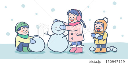 雪遊びする子供たちのイラスト 雪遊びする子供たちのイラスト 130947129
