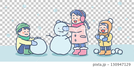 雪遊びする子供たちのイラスト 雪遊びする子供たちのイラスト 130947129
