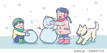 雪遊びする子供たちと犬のイラスト 雪遊びする子供たちと犬のイラスト 130947132