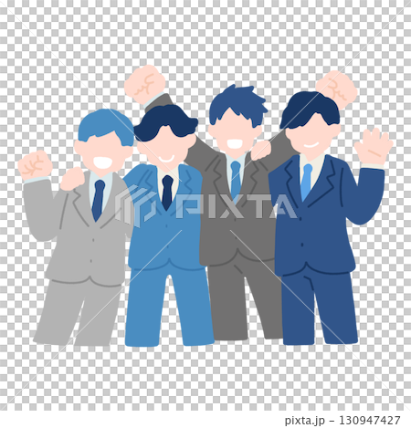 肩を組む楽しそうなスーツのビジネスパーソン[男性]のフラットなイラスト 130947427
