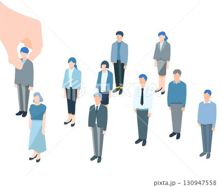 大きな手がビジネスパーソンの中から一人をピックアップしているベクターイラスト素材 大きな手がビジネスパーソンの中から一人をピックアップしているベクターイラスト素材 130947558