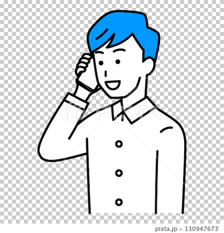 一名年輕男子在智能手機上發言 一名年輕男子在智能手機上發言 130947673