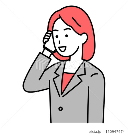 スマートフォンで話すスーツの女性 130947674