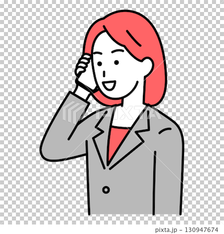 スマートフォンで話すスーツの女性 130947674