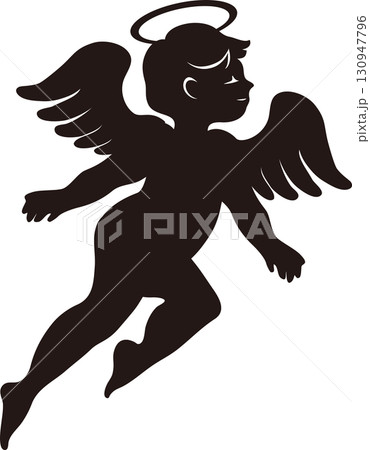 天使　エンジェル　シルエット　バレンタイン　クリスマス　シンプル　イラスト素材 130947796