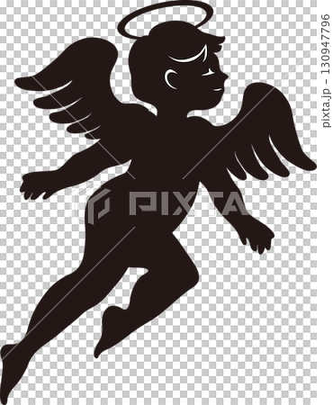 天使　エンジェル　シルエット　バレンタイン　クリスマス　シンプル　イラスト素材 130947796