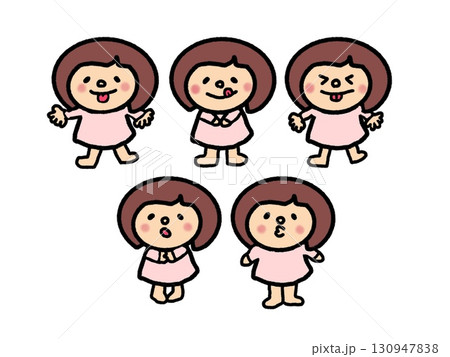 愛嬌のある色んな表情、全身、女の子セット 愛嬌のある色んな表情、全身、女の子セット 130947838