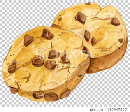 手描き水彩のおいしそうなチョコチップクッキーのイラスト 130947897