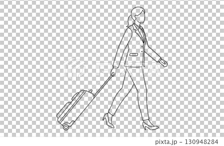 圖示插圖：一個女人拉著行李箱，讓人想起商務旅行或旅行 130948284