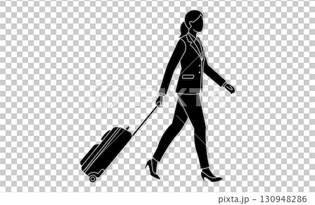 出張や旅行を連想させるキャリーケースを引いた女性のアイコンイラスト 130948286