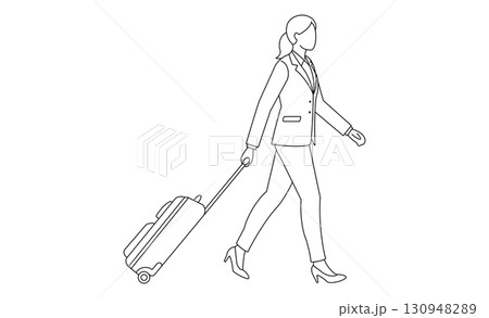 出張や旅行を連想させるキャリーケースを引いた女性のアイコンイラスト 130948289