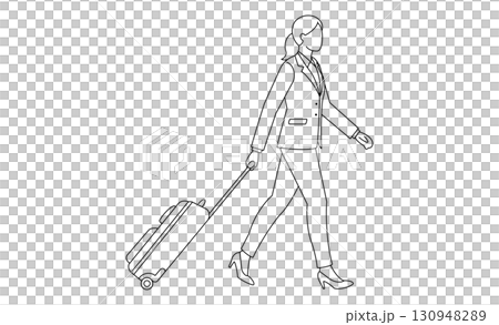 出張や旅行を連想させるキャリーケースを引いた女性のアイコンイラスト 130948289