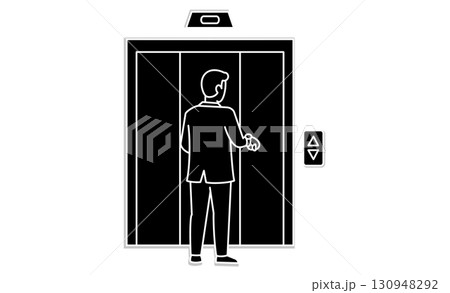 時間を気にする男性のエレベーター待ちアイコンイラスト 130948292