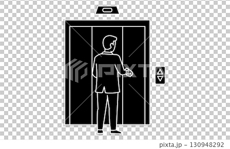 時間を気にする男性のエレベーター待ちアイコンイラスト 130948292