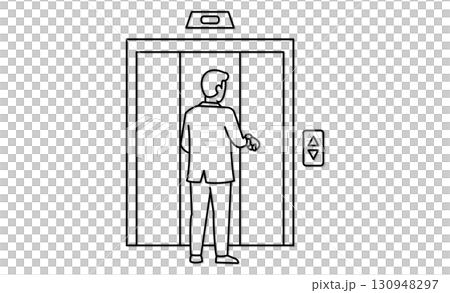 時間を気にする男性のエレベーター待ちアイコンイラスト 時間を気にする男性のエレベーター待ちアイコンイラスト 130948297