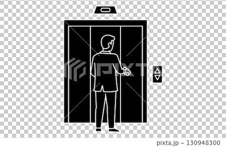 圖示插圖：一名男子正在等電梯，擔心時間 130948300