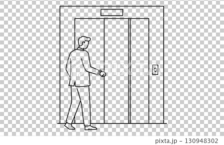 Icon illustration of a man waiting for an elevator, worrying about time Icon illustration of a man waiting for an elevator, worrying about time 130948302