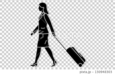 出張や旅行を連想させるキャリーケースを引いた女性のアイコンイラスト 130948303