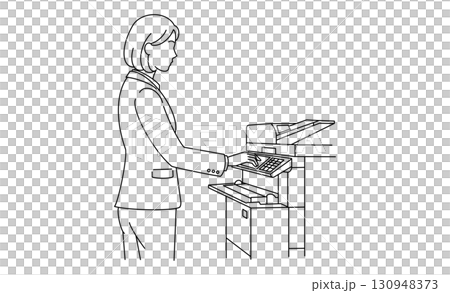 Icon illustration of an office woman operating a copy machine 130948373