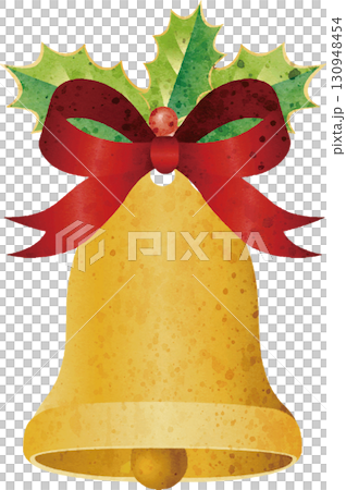 Christmas bells, holly, red ribbon, decoration, holiday, winter, event concept, illustration material 130948454