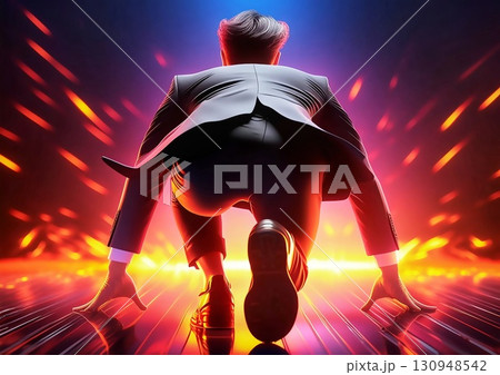 目標に向かって走るビジネスマンと火炎の画像効果 130948542