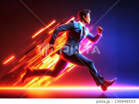 目標に向かって走るビジネスマンと火炎の画像効果 130948553