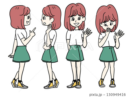 女性の横向きと前向きの全身像 女性の横向きと前向きの全身像 130949416